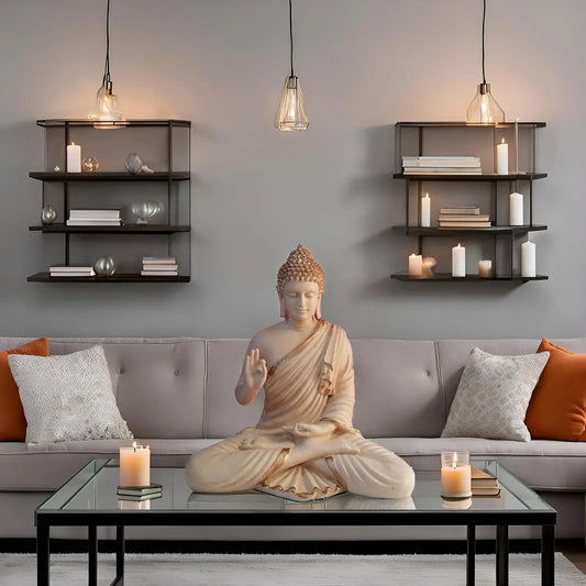 Statue ALiLA ALiLa Beige Big Size Meditating Beige Buddha Idol Vastu Statue Showpiece for Home Garden Living Room Decor Decoration Gift Gifting Items, 14 inches / 35cm / 1 Feet Statue