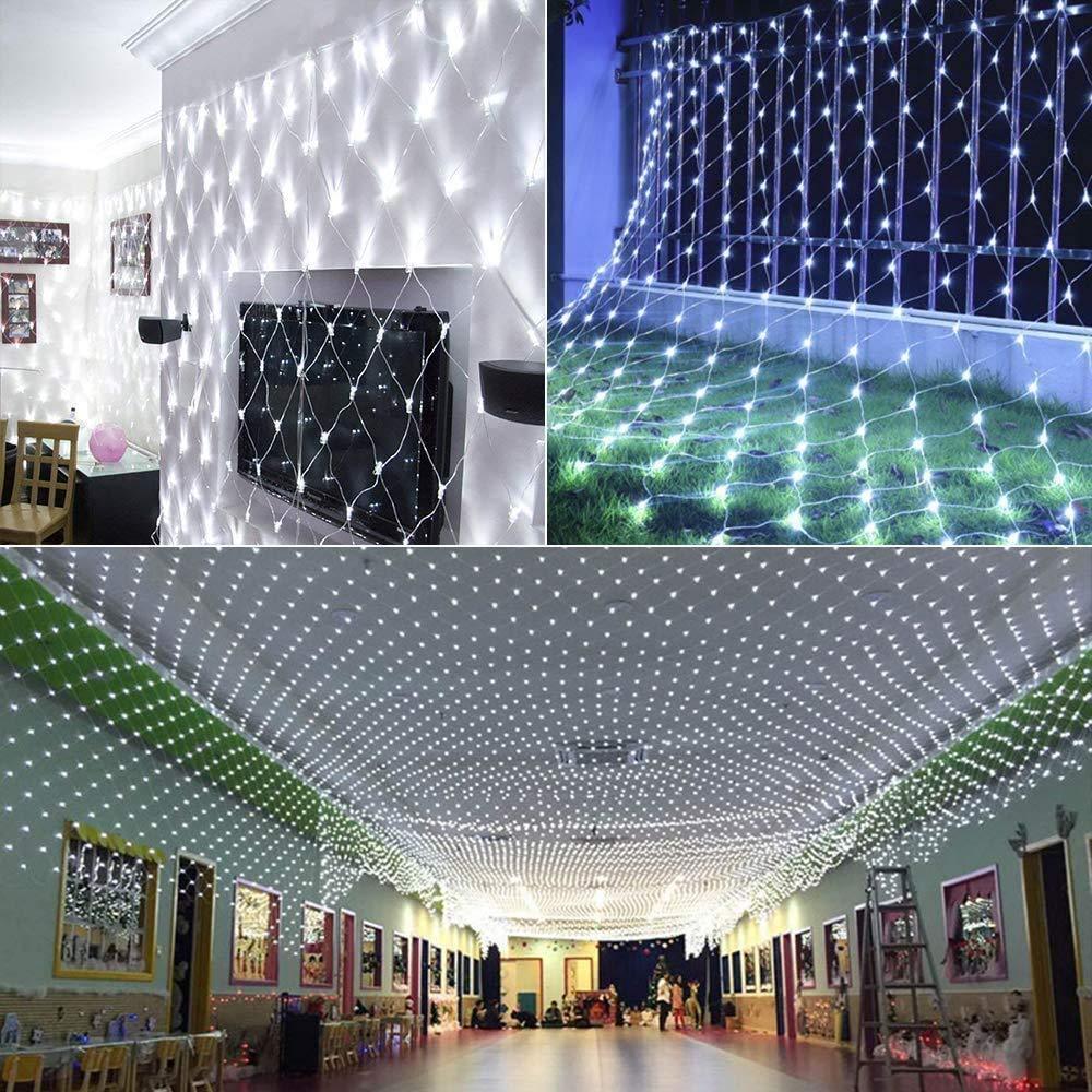 ALiLa 300 LED Net Mesh Fairy String Light Still Effect Lighting 8x6 Foot for Diwali Decoration Backdrop Garden Tree Waterproof (White) - ALiLA