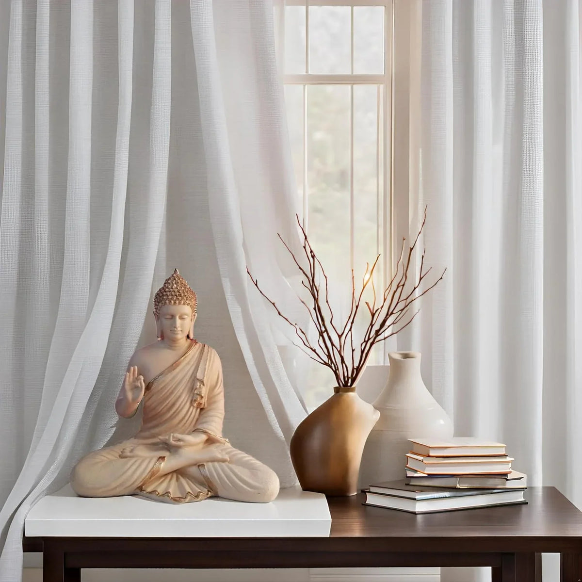 Statue ALiLA ALiLa Beige Big Size Meditating Beige Buddha Idol Vastu Statue Showpiece for Home Garden Living Room Decor Decoration Gift Gifting Items, 14 inches / 35cm / 1 Feet Statue