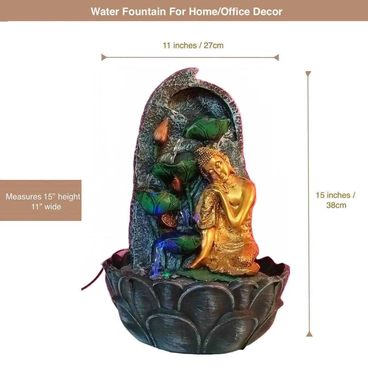 ALiLa Buddha Statue Waterfall Leaf Diya Fountain for Home Living Room Decoration Indoor/Outdoor Gifting item - ALiLA