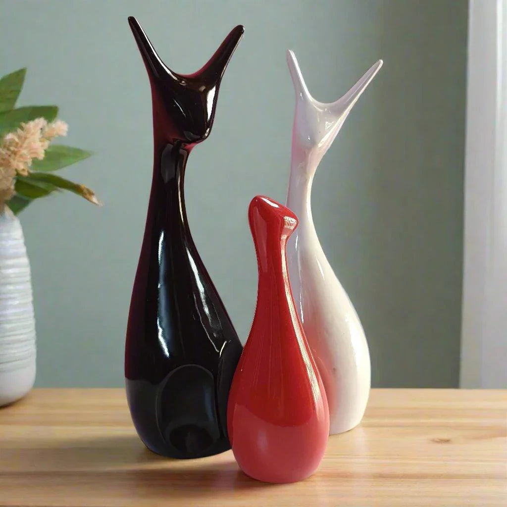 Lucky Deer Statue Family Ceramic Figures Showpiece for Home Office Decoration & Gifting, Set of 3 (Black, White & Red)) - ALiLA