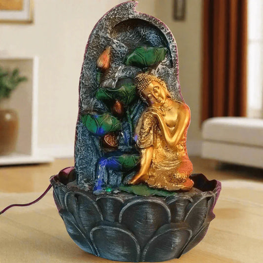 ALiLa Buddha Statue Waterfall Leaf Diya Fountain for Home Living Room Decoration Indoor/Outdoor Gifting item - ALiLA