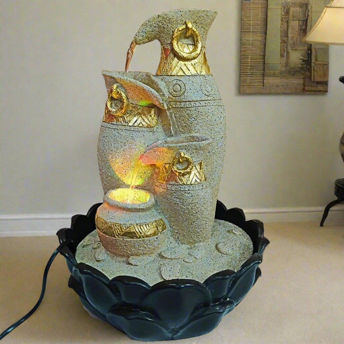 ALiLa LED Antique Jug Waterfall Fountain with Submersible Pump - Perfect for Office, Living Room, Balcony, Garden, and Gifting - ALiLA