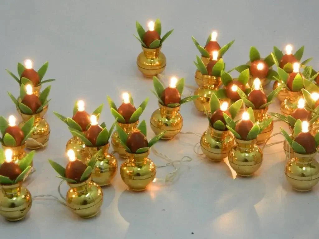ALiLa Golden Kalash Rice Light Lamp Fairy String for Home Pooja Puja Mandir Decoration Diwali Light (12Feet/3meters) - ALiLA