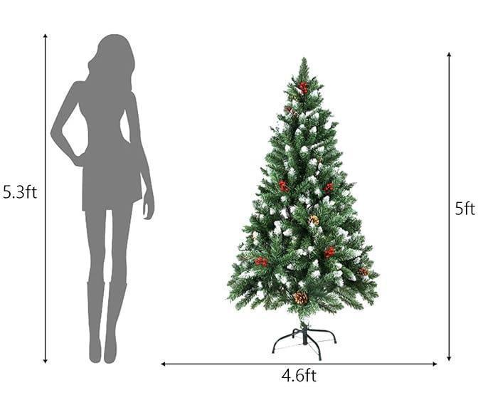 Heavy Artificial Xmas Christmas Tree with Red Berries & Metal Stand, 5 Feet - ALiLA