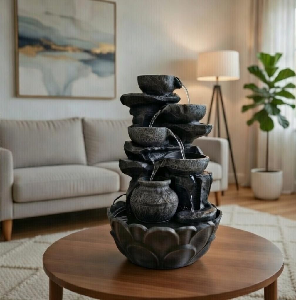 Water Fountain ALiLA ALiLa Water Fall Fountain with LED Lights Home Living Room Decor Table Top Indoor Decoration (LXBXH: 12x9x15 Inch) Water Fountain