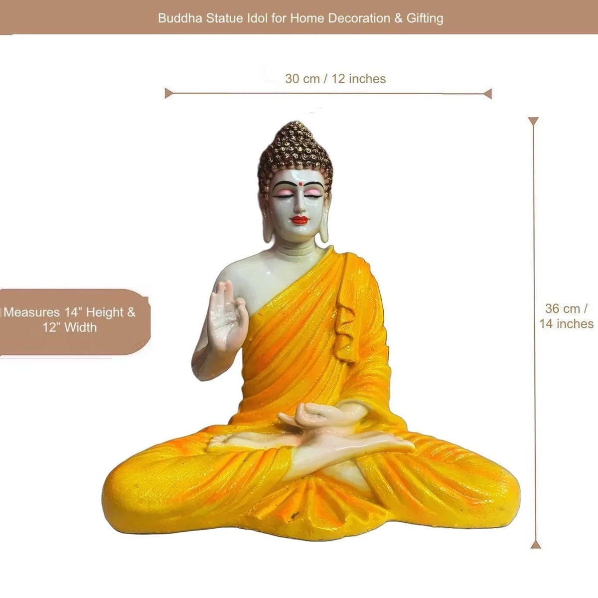 ALiLa Ashirwad Buddha Statue Idol for Home Living Room Decor & Gifting item, 14 Inches Height - ALiLA