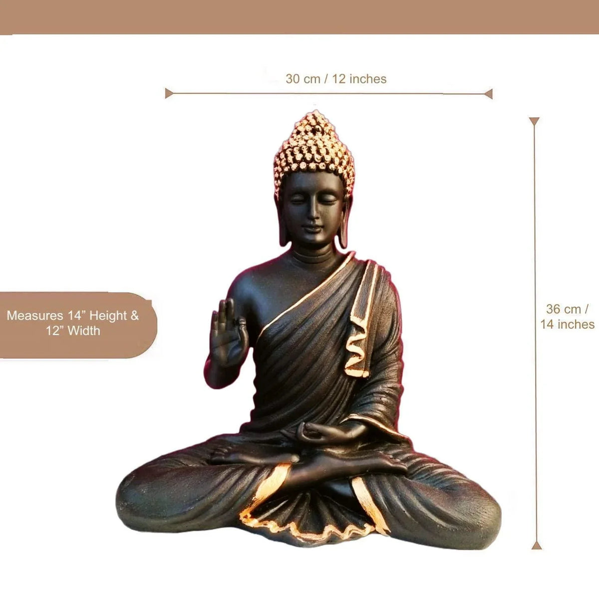 ALiLa Big Size Meditating Black Buddha Idol Statue Showpiece for Home Garden Living Room Decor Decoration Gift Gifting Items, 14 inches / 35cm / 1 Feet - ALiLA