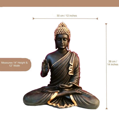 ALiLa Big Size Meditating Black Buddha Idol Statue Showpiece for Home Garden Living Room Decor Decoration Gift Gifting Items, 14 inches / 35cm / 1 Feet - ALiLA