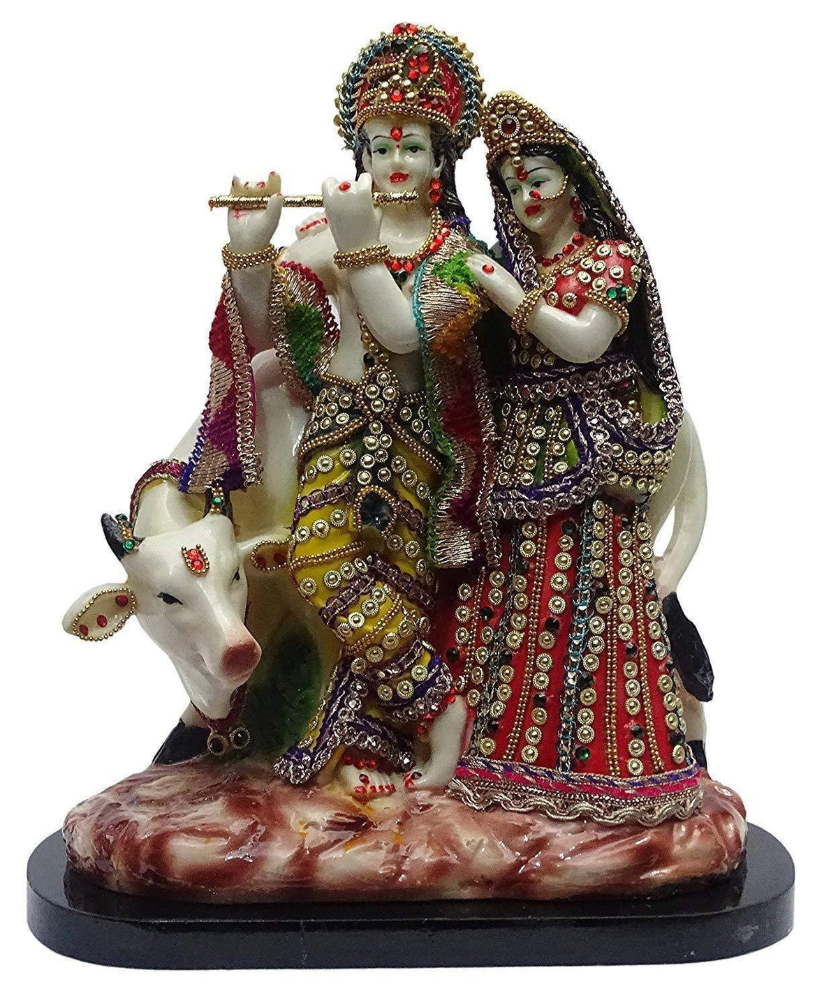 ALiLa Radha Krishna with Cow Idol for Home Temple Decoration Pooja & Gifting, 26x14x30cm, Multicolour - ALiLA