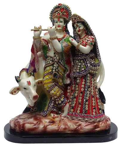 ALiLa Radha Krishna with Cow Idol for Home Temple Decoration Pooja & Gifting, 26x14x30cm, Multicolour - ALiLA