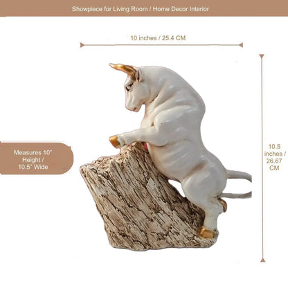 ALiLa Bull with Log Statue Showpiece Idol for Gifting & Home Office Desk Table Decoration or Gifting, 10.5 inch Height - ALiLA