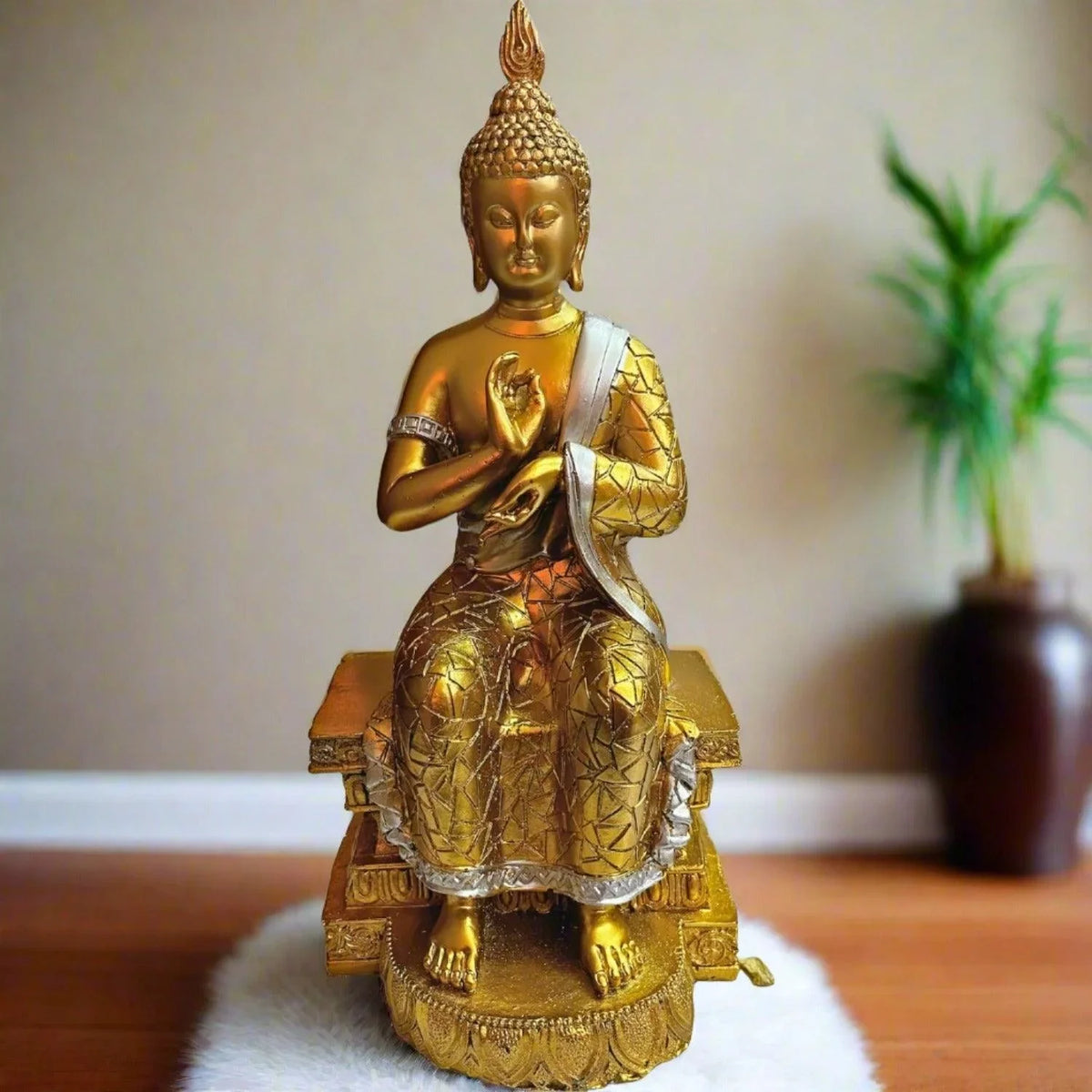 ALiLa Meditating Golden Buddha Vastu Showpiece Statue Idols for Home Living Room, Office Decor or Gifting, 11 Inches - ALiLA