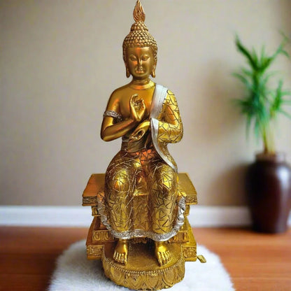 ALiLa Meditating Golden Buddha Vastu Showpiece Statue Idols for Home Living Room, Office Decor or Gifting, 11 Inches - ALiLA