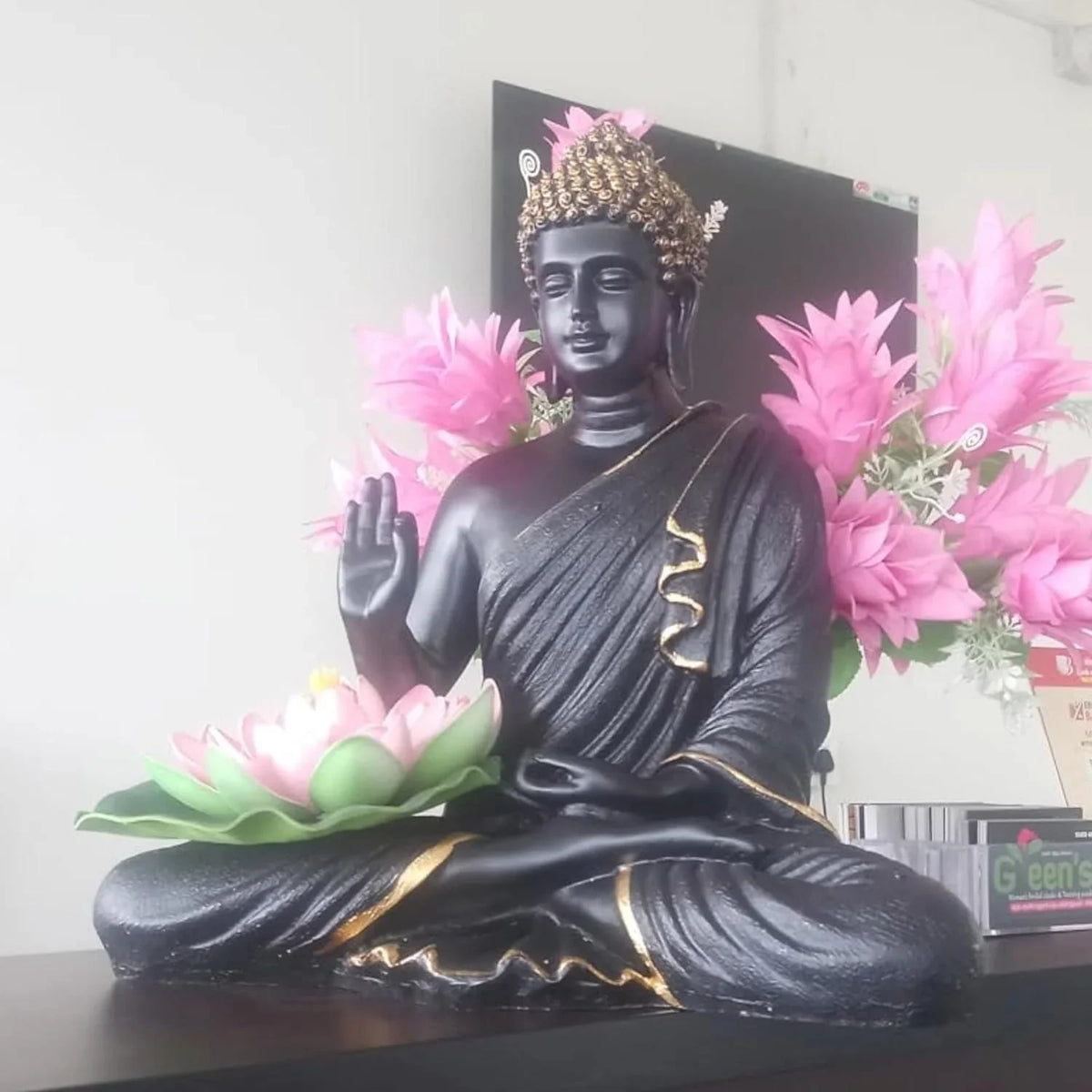 ALiLa Big Size Meditating Black Buddha Idol Statue Showpiece for Home Garden Living Room Decor Decoration Gift Gifting Items, 14 inches / 35cm / 1 Feet - ALiLA