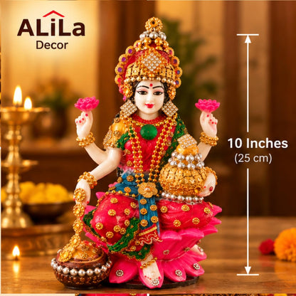 Statue ALiLA ALiLa Decor Lakshmi Ji Idol with Lotus Base, Decorative Kalash for Diwali Statue