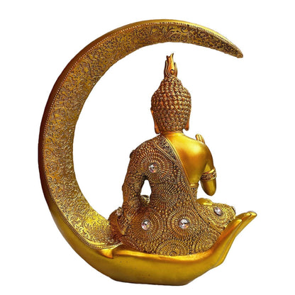 ALiLa Golden Meditating Buddha Moon Statue Idol for Home Living Room Decor, 9 Inches - ALiLA