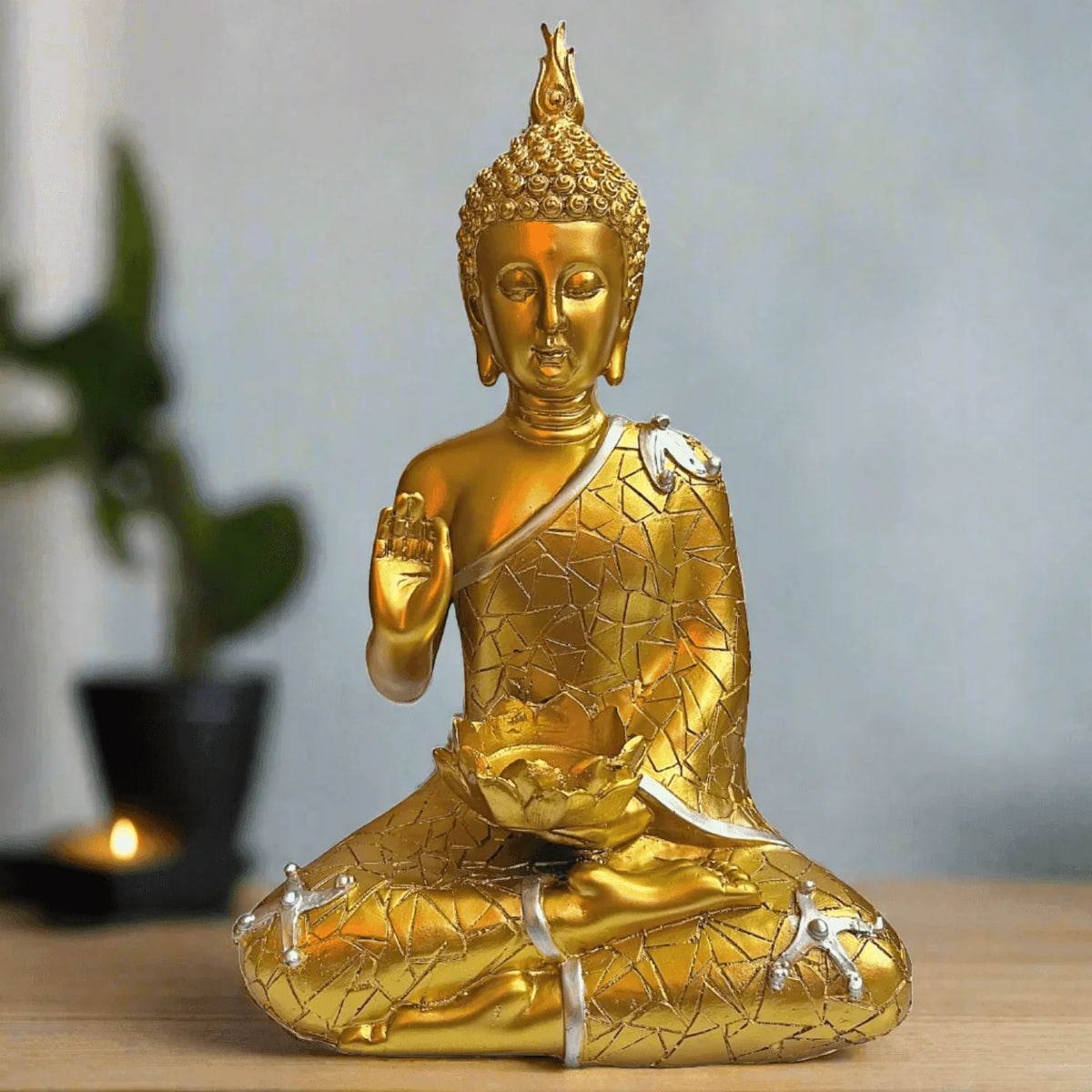ALiLa Golden Meditating Buddha Statue Vastu Showpiece Idol for Home Living Room Decor or office or Gifiting, 9 Inches - ALiLA
