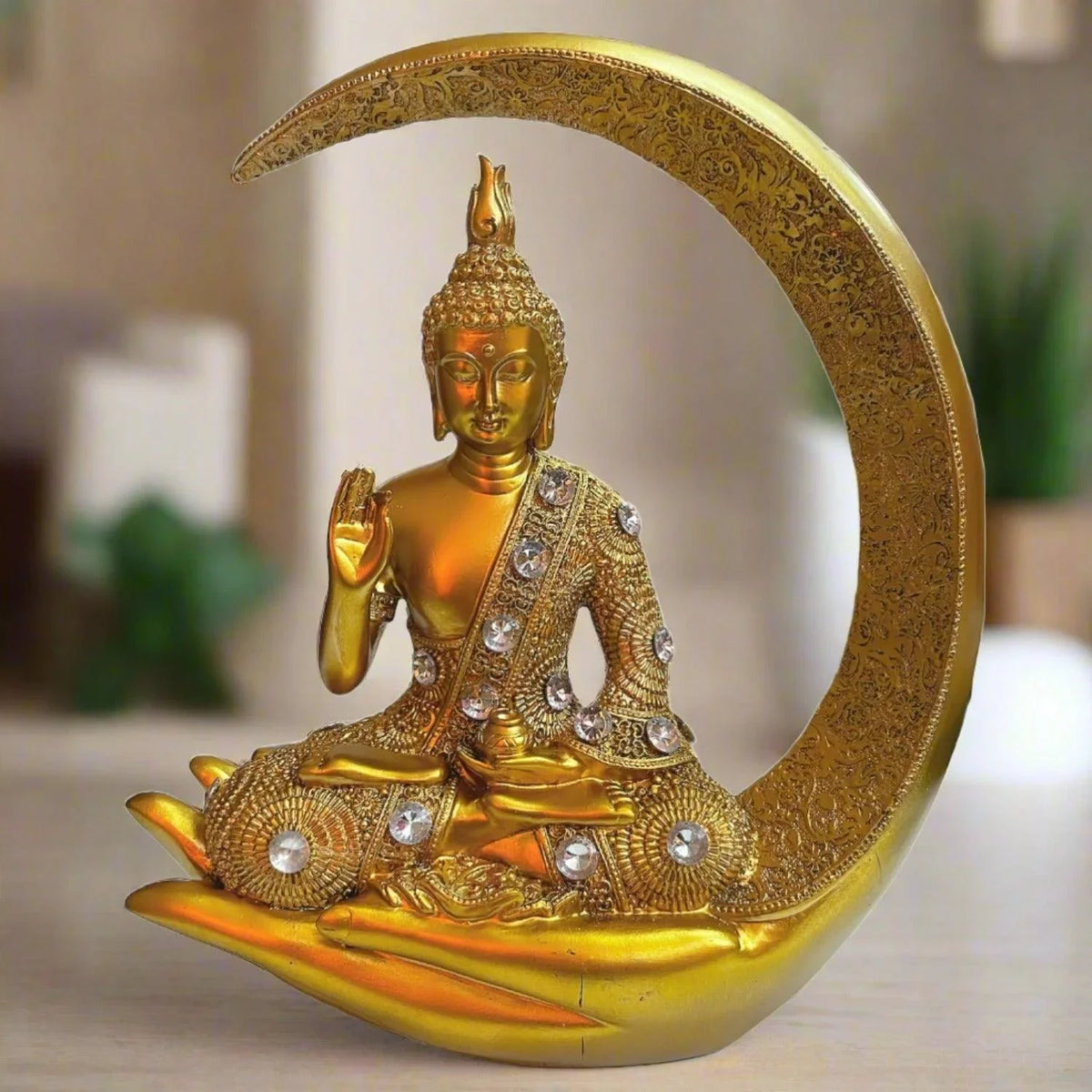 ALiLa Golden Meditating Buddha Moon Statue Idol for Home Living Room Decor, 9 Inches - ALiLA