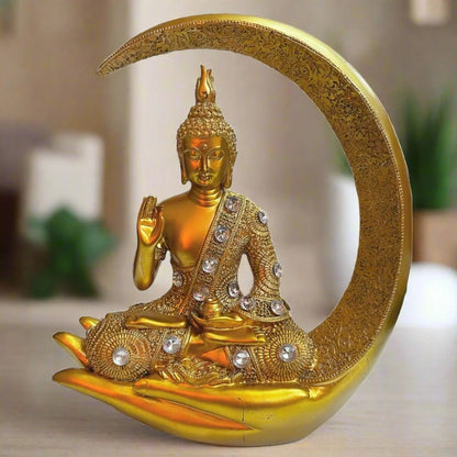 ALiLa Golden Meditating Buddha Moon Statue Idol for Home Living Room Decor, 9 Inches - ALiLA