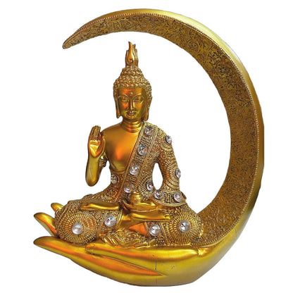 ALiLa Golden Meditating Buddha Moon Statue Idol for Home Living Room Decor, 9 Inches - ALiLA