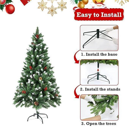 Heavy Artificial Xmas Christmas Tree with Red Berries & Metal Stand, 5 Feet - ALiLA