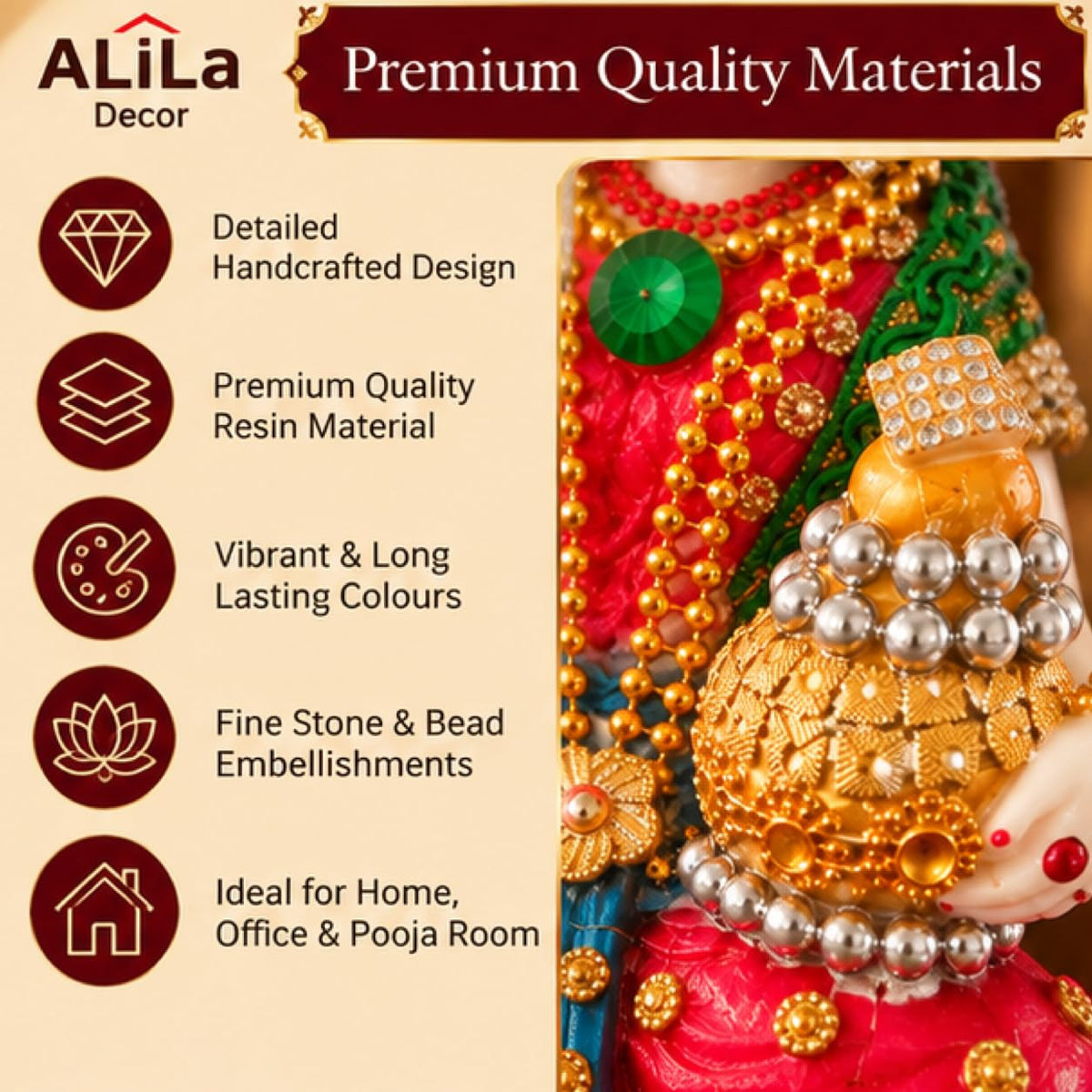 Statue ALiLA ALiLa Decor Lakshmi Ji Idol with Lotus Base, Decorative Kalash for Diwali Statue