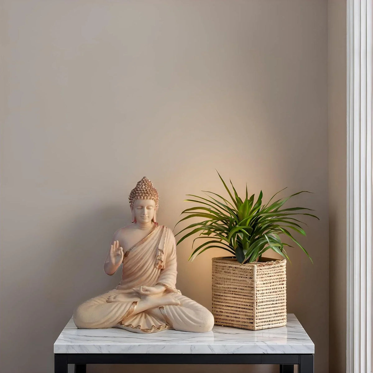 Statue ALiLA ALiLa Beige Big Size Meditating Beige Buddha Idol Vastu Statue Showpiece for Home Garden Living Room Decor Decoration Gift Gifting Items, 14 inches / 35cm / 1 Feet Statue