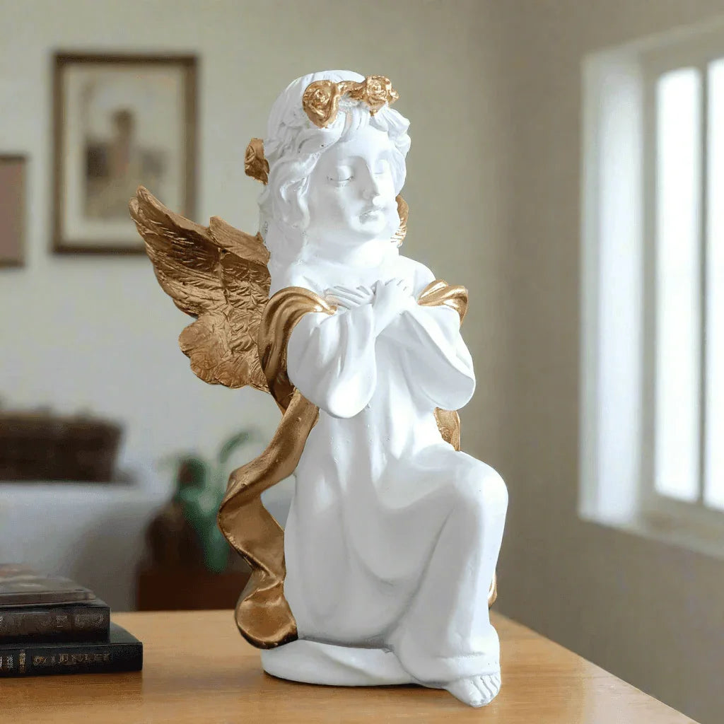 ALiLa White Fairy Angel with Wings Figurine Statue for Home Living Room Garden Shelf Mantel Decor Decoration Gifting Item, 8 Inches - ALiLA