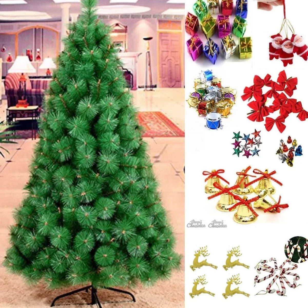 5 Feet Artificial Christmas Pine Tree with 100 Decorations and LED String Lights Perfect for Home & Office - ALiLA