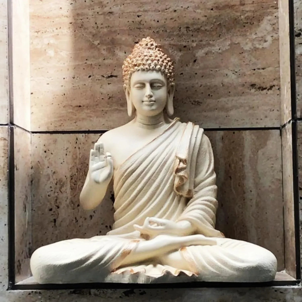 Statue ALiLA ALiLa Beige Big Size Meditating Beige Buddha Idol Vastu Statue Showpiece for Home Garden Living Room Decor Decoration Gift Gifting Items, 14 inches / 35cm / 1 Feet Statue