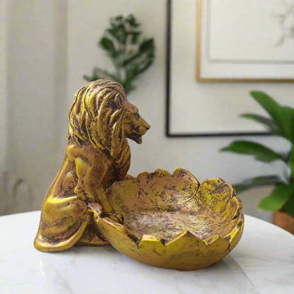 ALILA Lion Babbar Sher Bowk Tray Statue Showpiece Idol for Gifting & Home Living Room Table Decoration, Golden - ALiLA