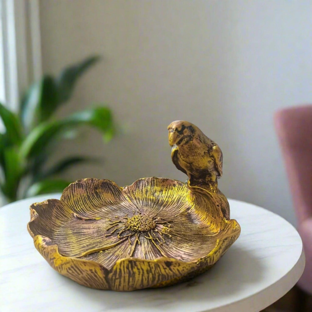 ALILA Parrot Golden Tray Statue Showpiece Idol for Gifting & Home Table Living Room Decor Decoration - ALiLA