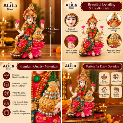Statue ALiLA ALiLa Decor Lakshmi Ji Idol with Lotus Base, Decorative Kalash for Diwali Statue