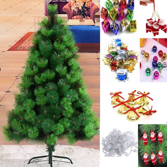 6 Feet Artificial Christmas Pine Tree with 150 Decorations and LED String Lights Perfect for Home & Office - ALiLA