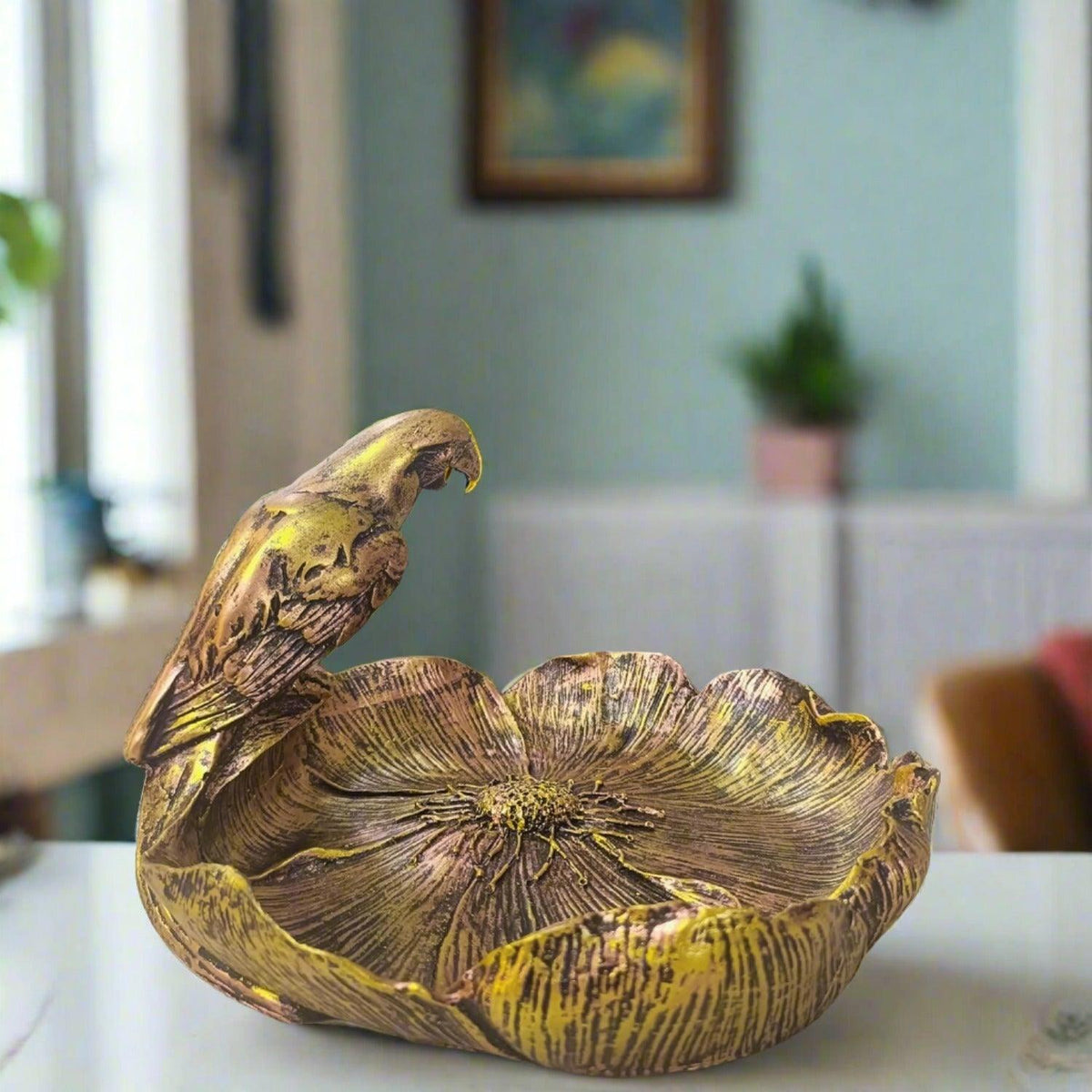 ALILA Parrot Golden Tray Statue Showpiece Idol for Gifting & Home Table Living Room Decor Decoration - ALiLA