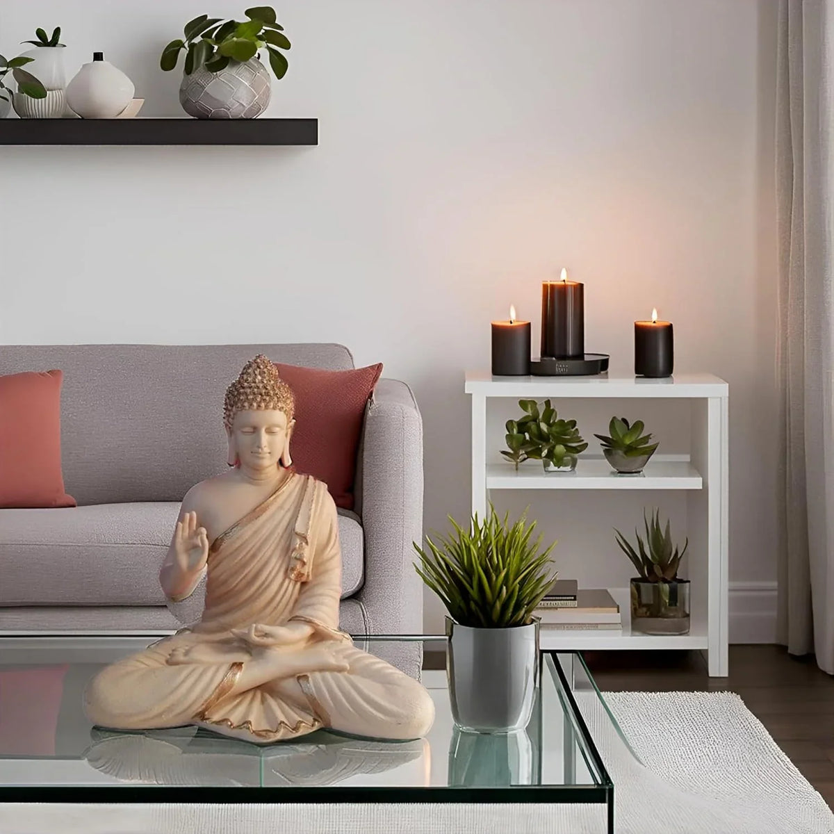 Statue ALiLA ALiLa Beige Big Size Meditating Beige Buddha Idol Vastu Statue Showpiece for Home Garden Living Room Decor Decoration Gift Gifting Items, 14 inches / 35cm / 1 Feet Statue