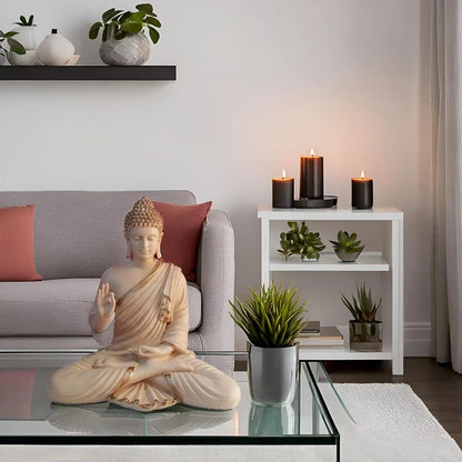 Statue ALiLA ALiLa Beige Big Size Meditating Beige Buddha Idol Vastu Statue Showpiece for Home Garden Living Room Decor Decoration Gift Gifting Items, 14 inches / 35cm / 1 Feet Statue
