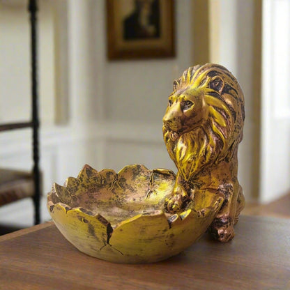 ALILA Lion Babbar Sher Bowk Tray Statue Showpiece Idol for Gifting & Home Living Room Table Decoration, Golden - ALiLA