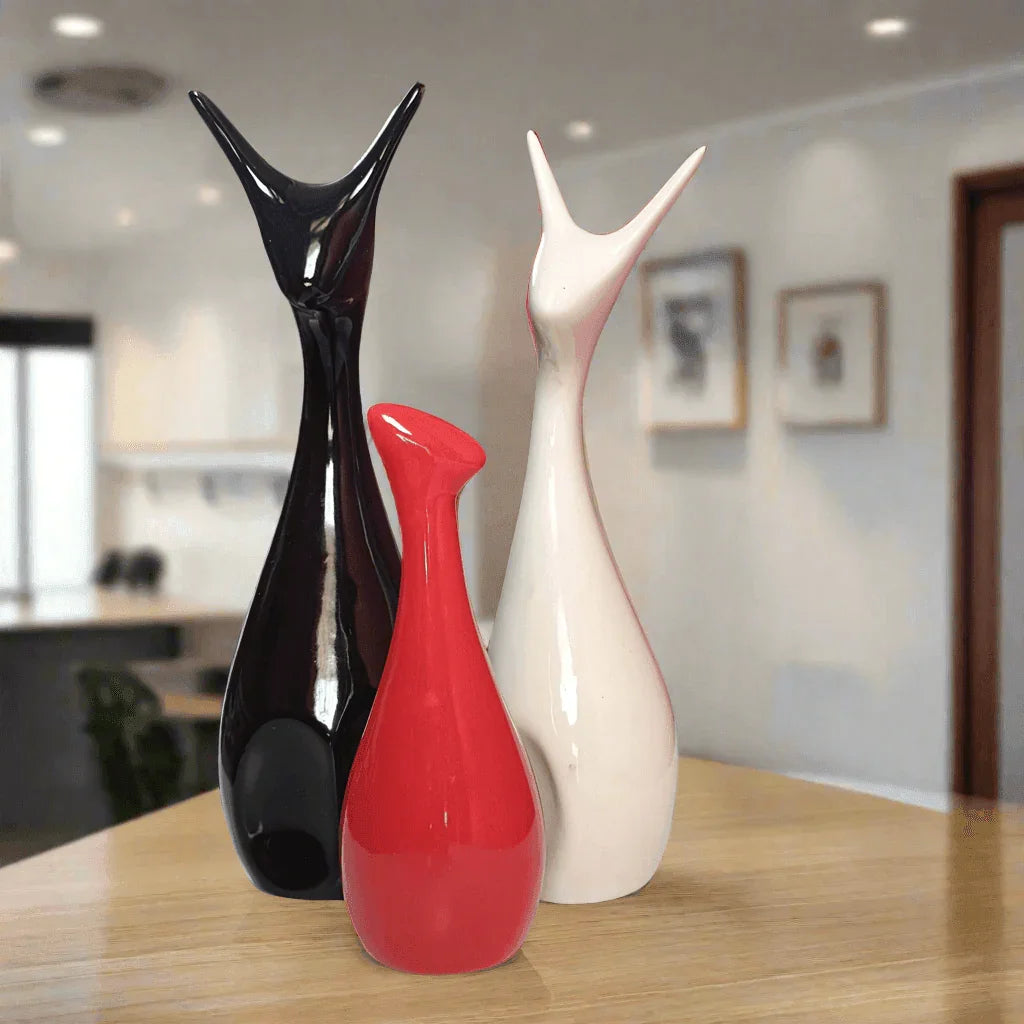 Lucky Deer Statue Family Ceramic Figures Showpiece for Home Office Decoration & Gifting, Set of 3 (Black, White & Red)) - ALiLA