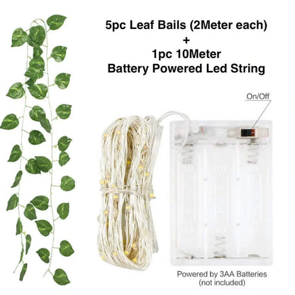 ALiLa Leaf Money Plant Led String Lights for Home Lawn Garden Indoor Outdoor Decoration (Battery Powered, 10Meter/32Feet) - ALiLA
