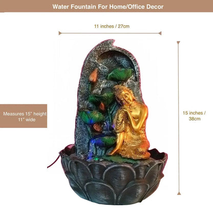 ALiLa Buddha Statue Waterfall Leaf Diya Fountain for Home Living Room Decoration Indoor/Outdoor Gifting item - ALiLA
