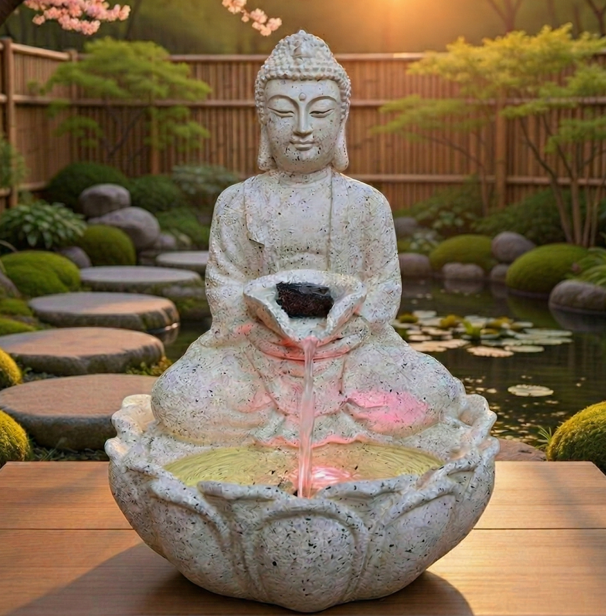 Water Fountain ALiLA ALiLa Kamal Buddha Waterfall Fountain with LED for Home, Living Room, Office table, Balcony, Garden & Lawn decoration & Gifting item Water Fountain