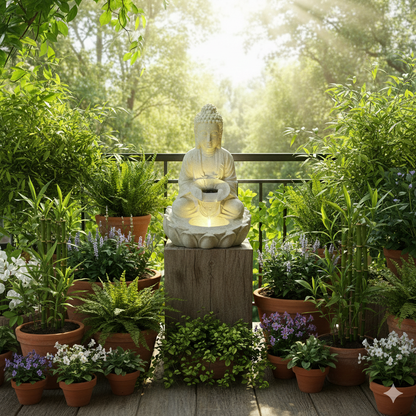 Water Fountain ALiLA ALiLa Kamal Lotus Buddha Statue Water Fountains For Home Living Room Decor with LED Lights Decoration  Indoor Outdoor Gift Gifting Items, 21 inches Water Fountain