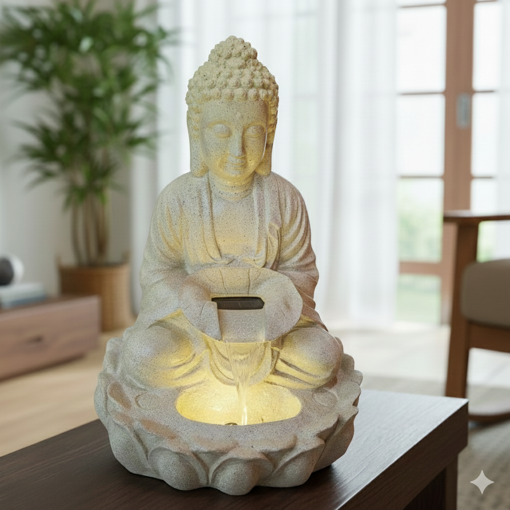 Water Fountain ALiLA ALiLa Kamal Lotus Buddha Statue Water Fountains For Home Living Room Decor with LED Lights Decoration  Indoor Outdoor Gift Gifting Items, 21 inches Water Fountain