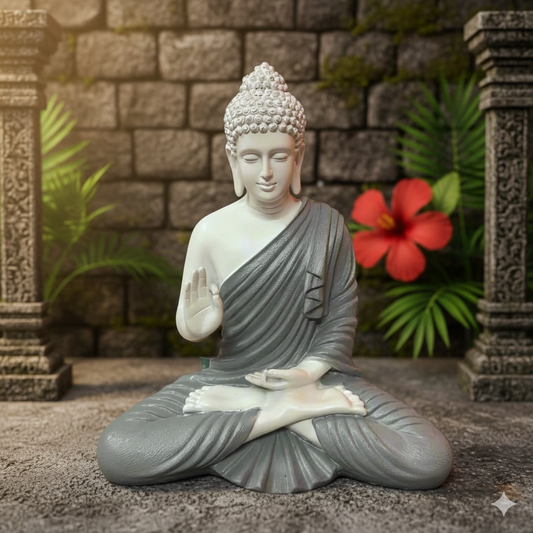 Statue ALiLA Big Size Meditating Grey & White Color Buddha Idol Statue Showpiece for Home Garden Living Room Decor Decoration Gift Gifting Items, 14 inches / 35cm / 1 Feet Statue