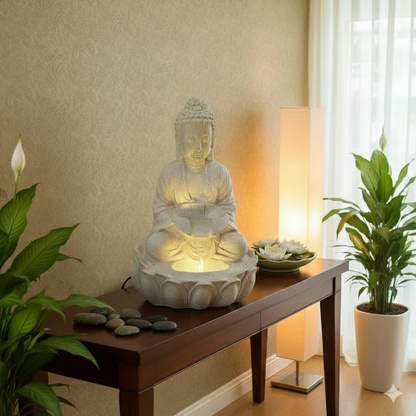 Water Fountain ALiLA ALiLa Kamal Lotus Buddha Statue Water Fountains For Home Living Room Decor with LED Lights Decoration  Indoor Outdoor Gift Gifting Items, 21 inches Water Fountain