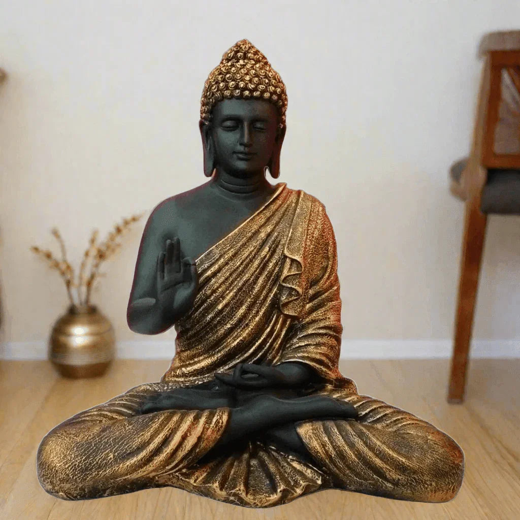ALiLa Big Size Meditating Black Golden Buddha Idol Statue Showpiece for Home Garden Living Room Decor Decoration Gift Gifting Items, 14 inches / 35cm / 1 Feet - ALiLA