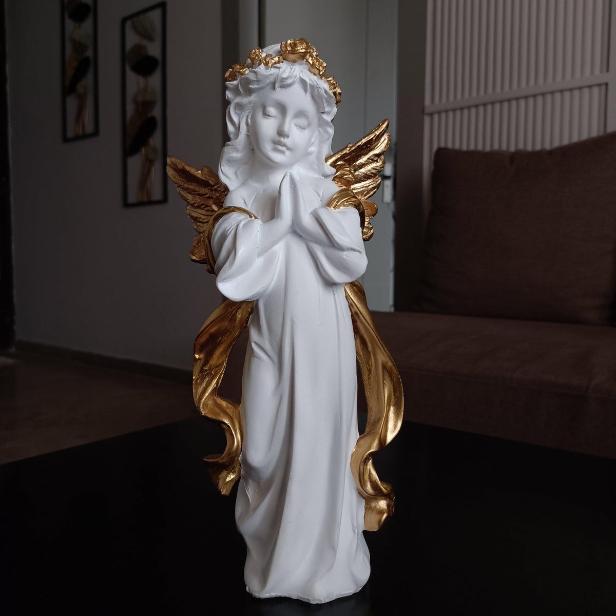 ALiLa White Praying Angel Statue with Wings Figurine for Home Living Room Garden Shelf Mantel Decor Decoration Gifting Item, 12 Inches - ALiLA