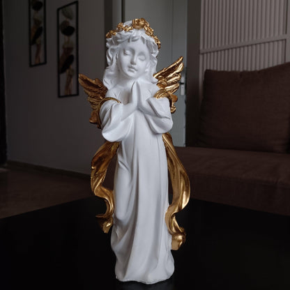 ALiLa White Praying Angel Statue with Wings Figurine for Home Living Room Garden Shelf Mantel Decor Decoration Gifting Item, 12 Inches - ALiLA